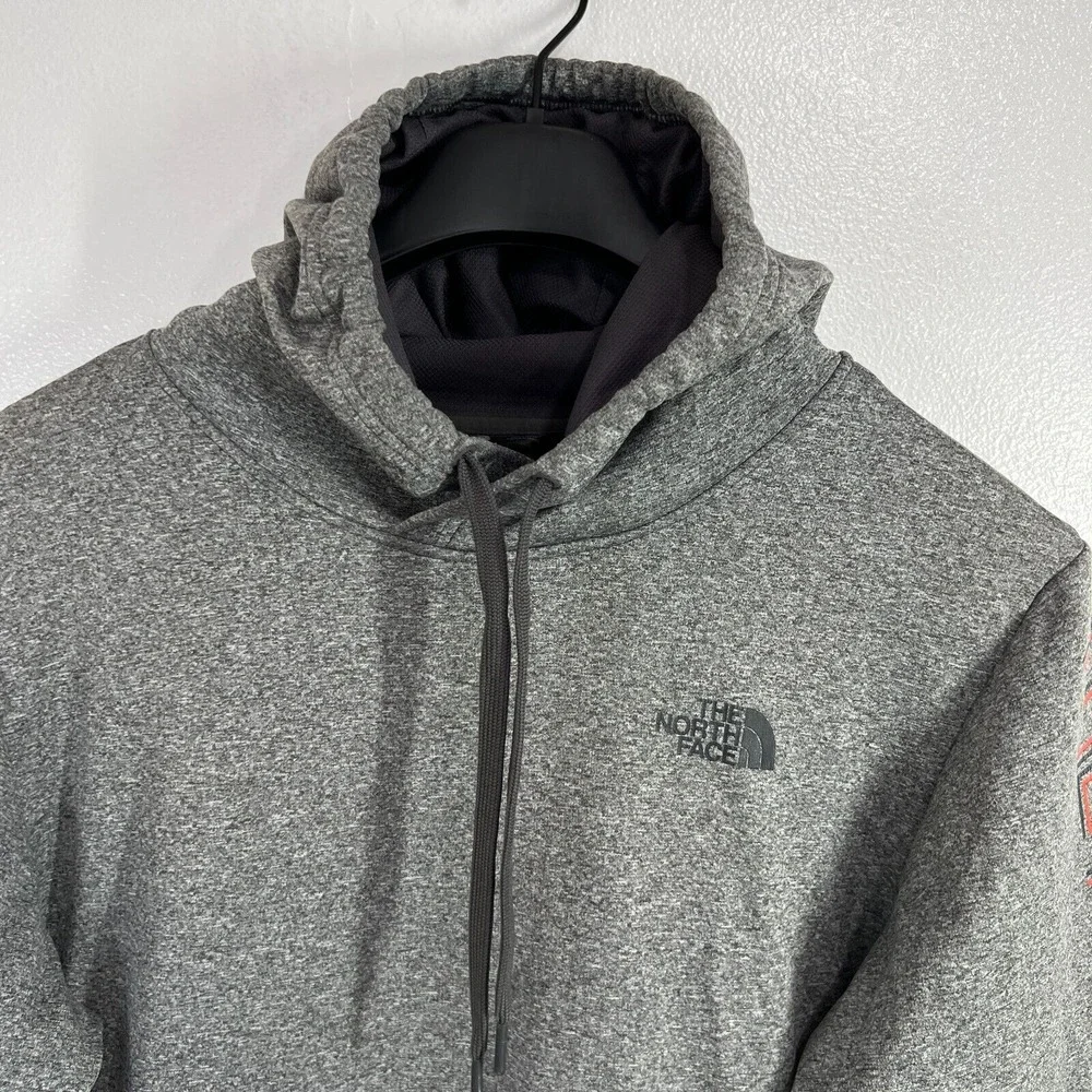 The North Face Drew Peak Hoodie Sweatshirt Mens Large Gray Log‎ Arm Print Casual